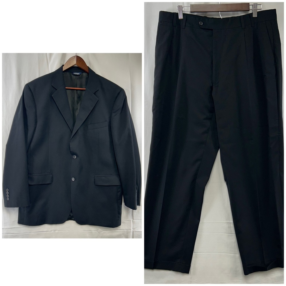 Botany 500 Suit Mens 43R 36x30 Black 100% Wool 2-Piece Pleated Pants